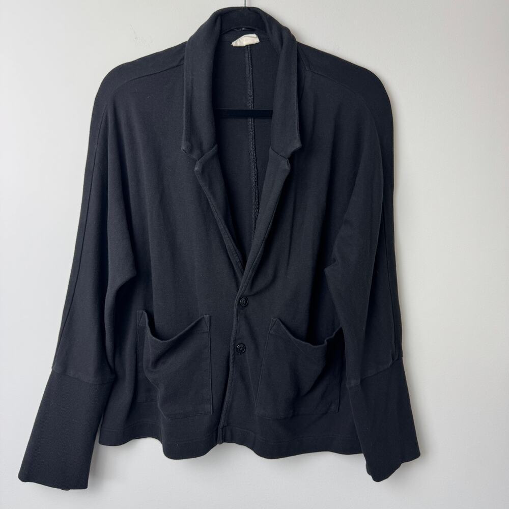 Pact Black Organic Cotton Knit Airplane Relaxed Button Front Blazer Size Medium